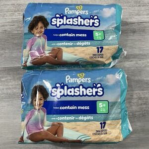 Lot‎ of 2 - Pampers Splashers Swim Diapers Size 5+, 17 Count, Size (Large) NEW